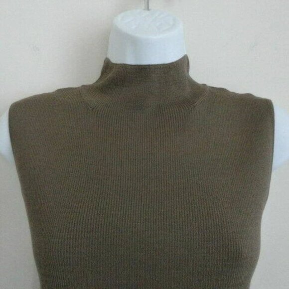 New ST. JOHN Truffle Brown Wool Ultra Fine Turtle Neck Rib Knit Top Medium - Picture 3 of 6